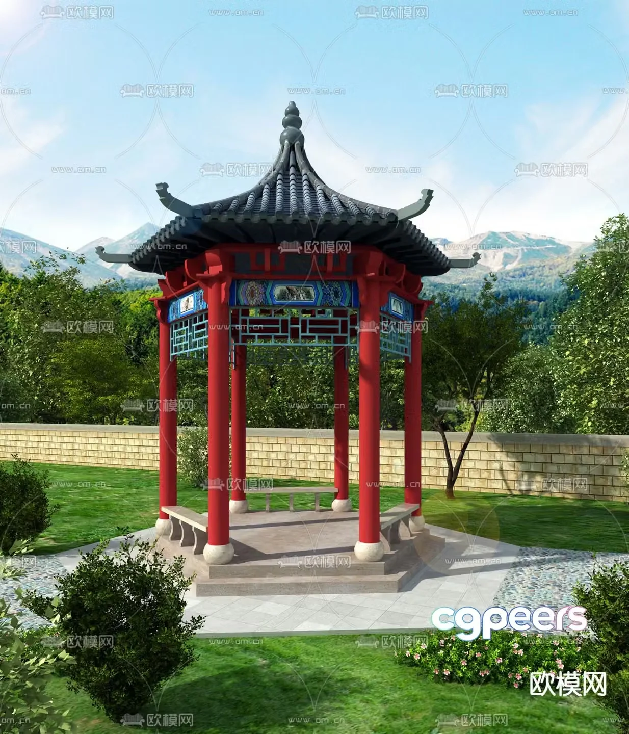Hexagonal pavilion retro pavilion pavilion 3d model