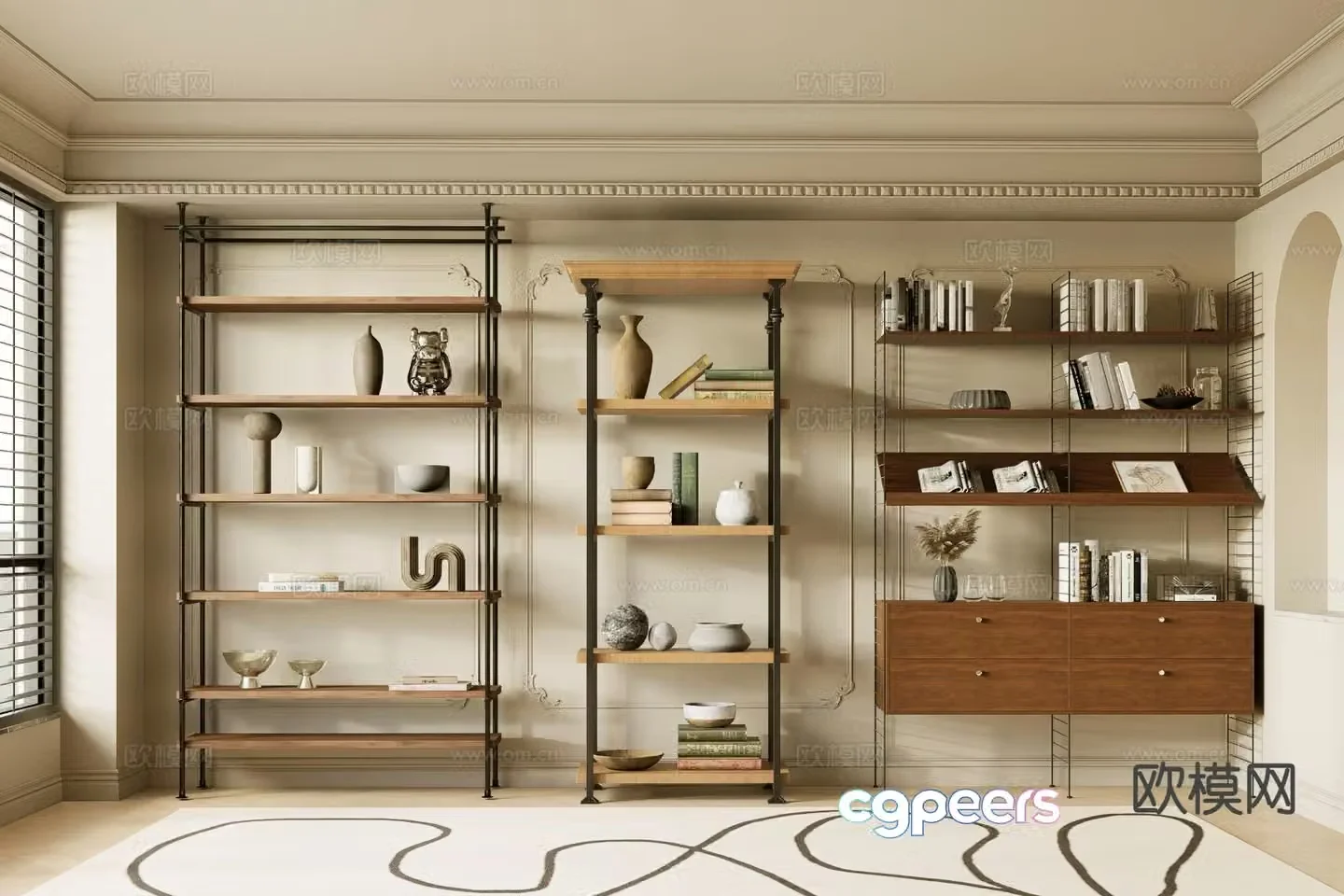 Medieval style storage shelf bookshelf 3d model
