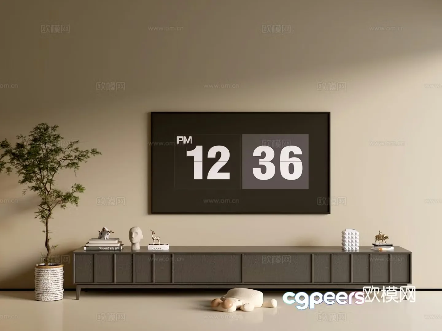 Modern black wood grain TV cabinet ins style minimalist wind cabinet whole cabinet sideboard balcony 3d model