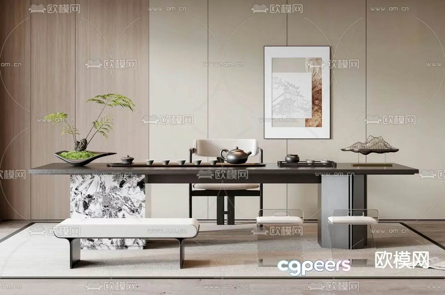 Modern tea table and chairs 3d model
