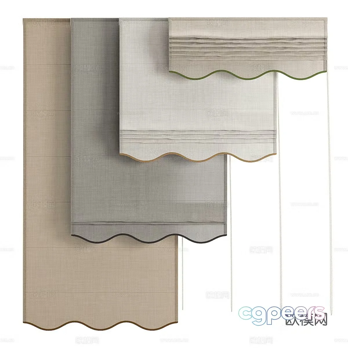 New Chinese style fabric Roman curtain 3D model