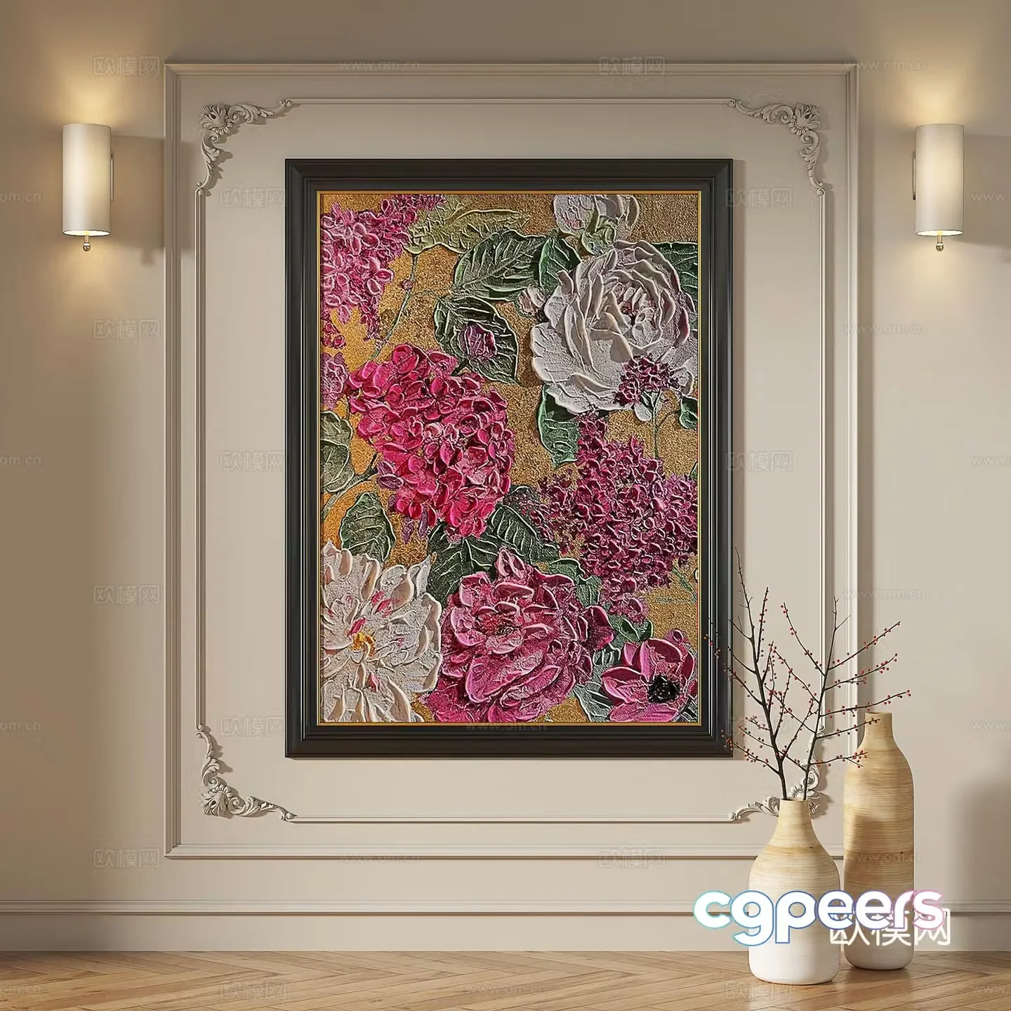 French medieval retro oil painting light luxury abstract modern European classical decorative painting 3d model