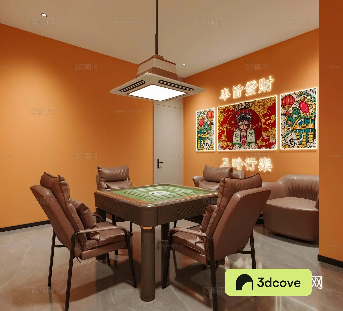 Modern chess and card room Mahjong hall Mahjong table Chess and card table Mahjong hall chandelier Sofa Wine Cabinet