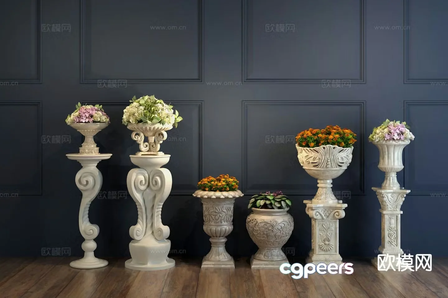 European carved vase vase flower flower flowers 3d model