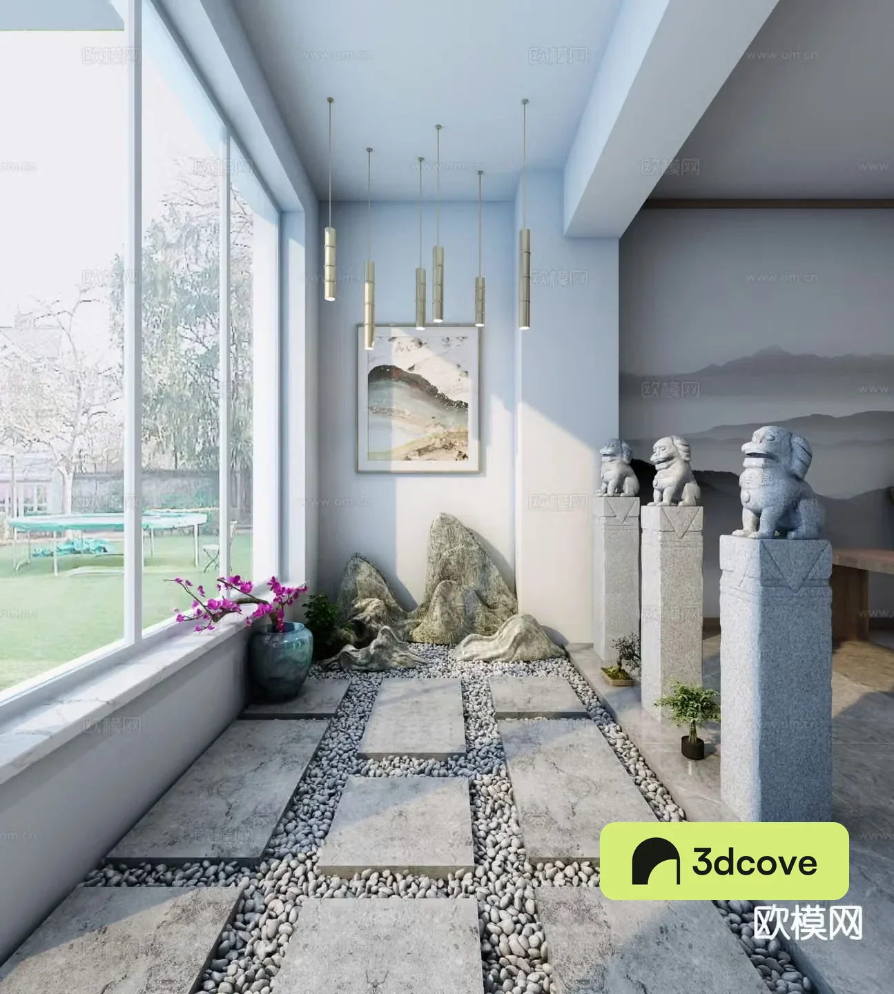 New Chinese style balcony dry landscape