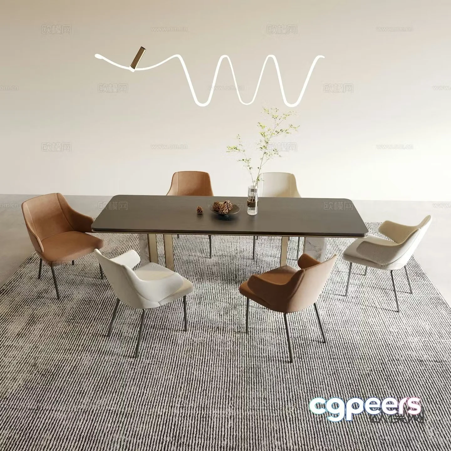 Italian dining table and chairs strip dining table 3d model