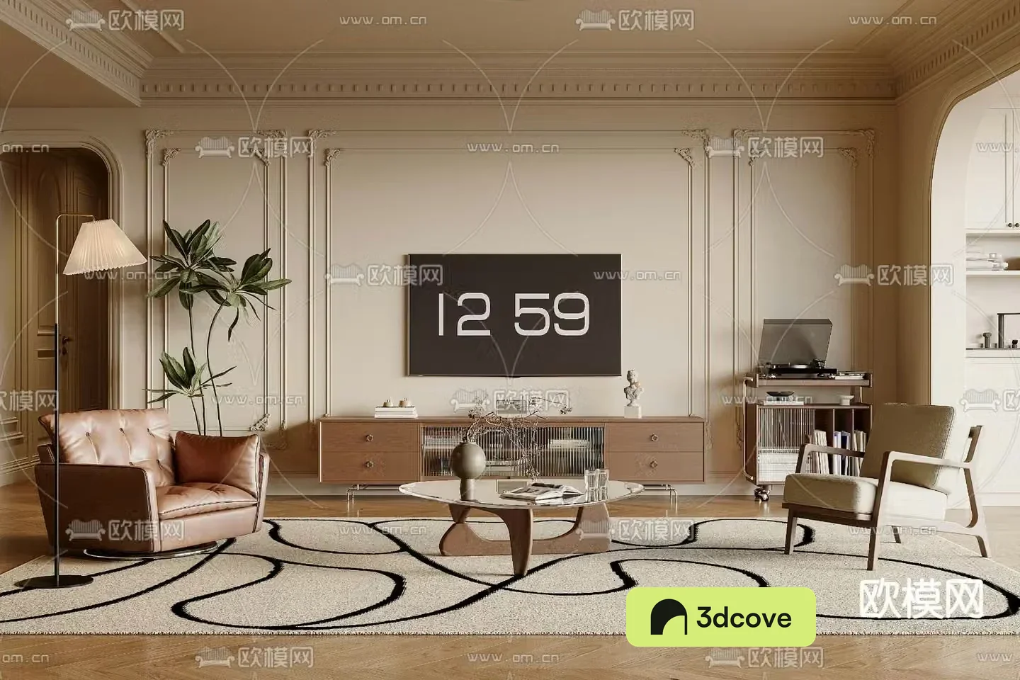 Middle-aged living room 3d model
