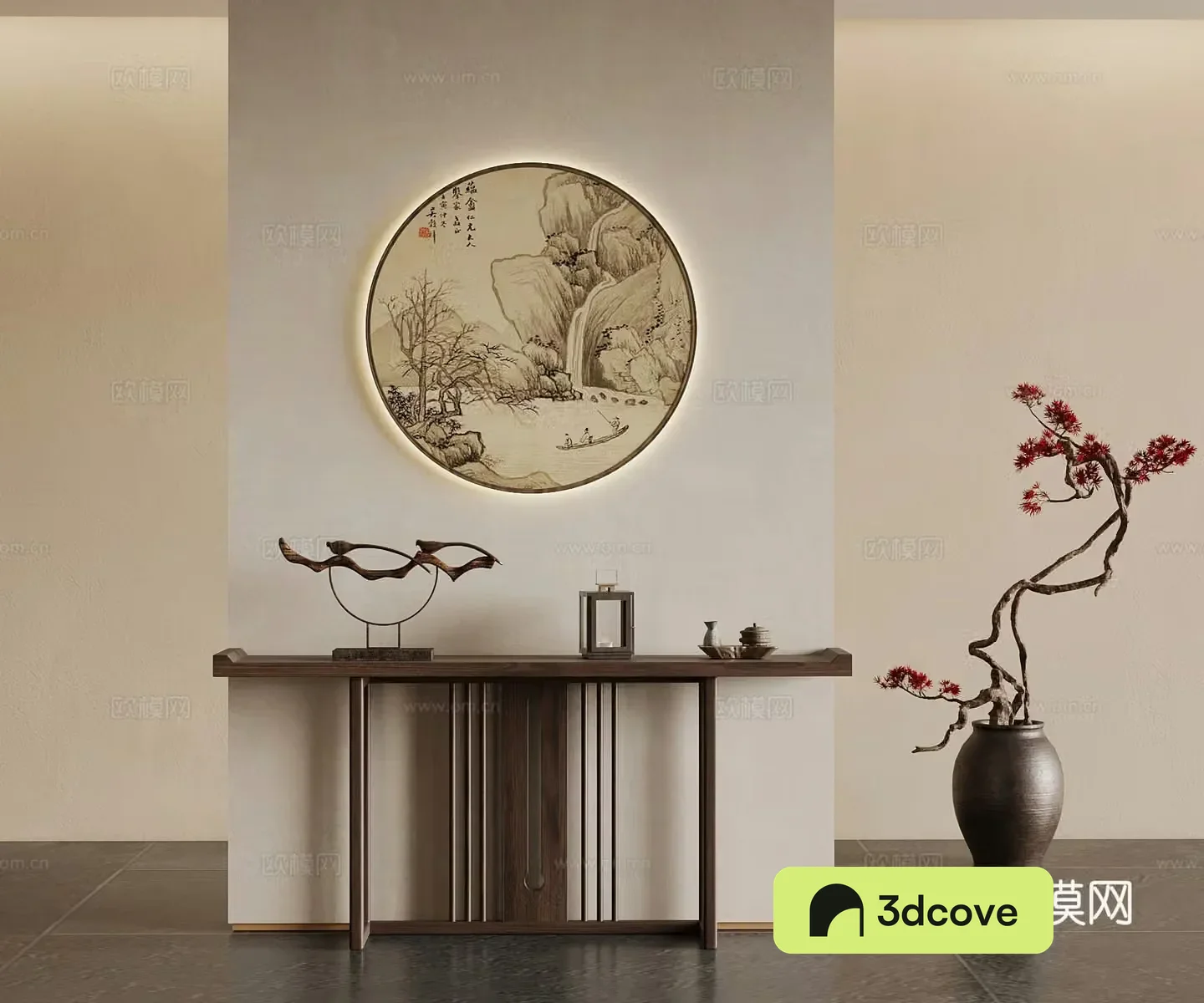 New Chinese style entrance hall end view platform entrance background wall