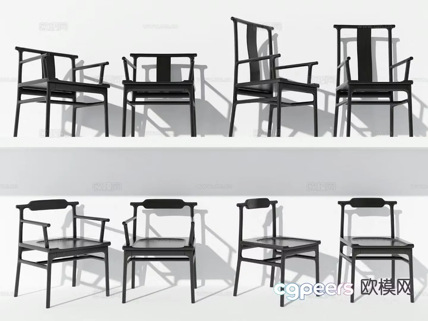 Nordic chair black wood chair armchair 3d model