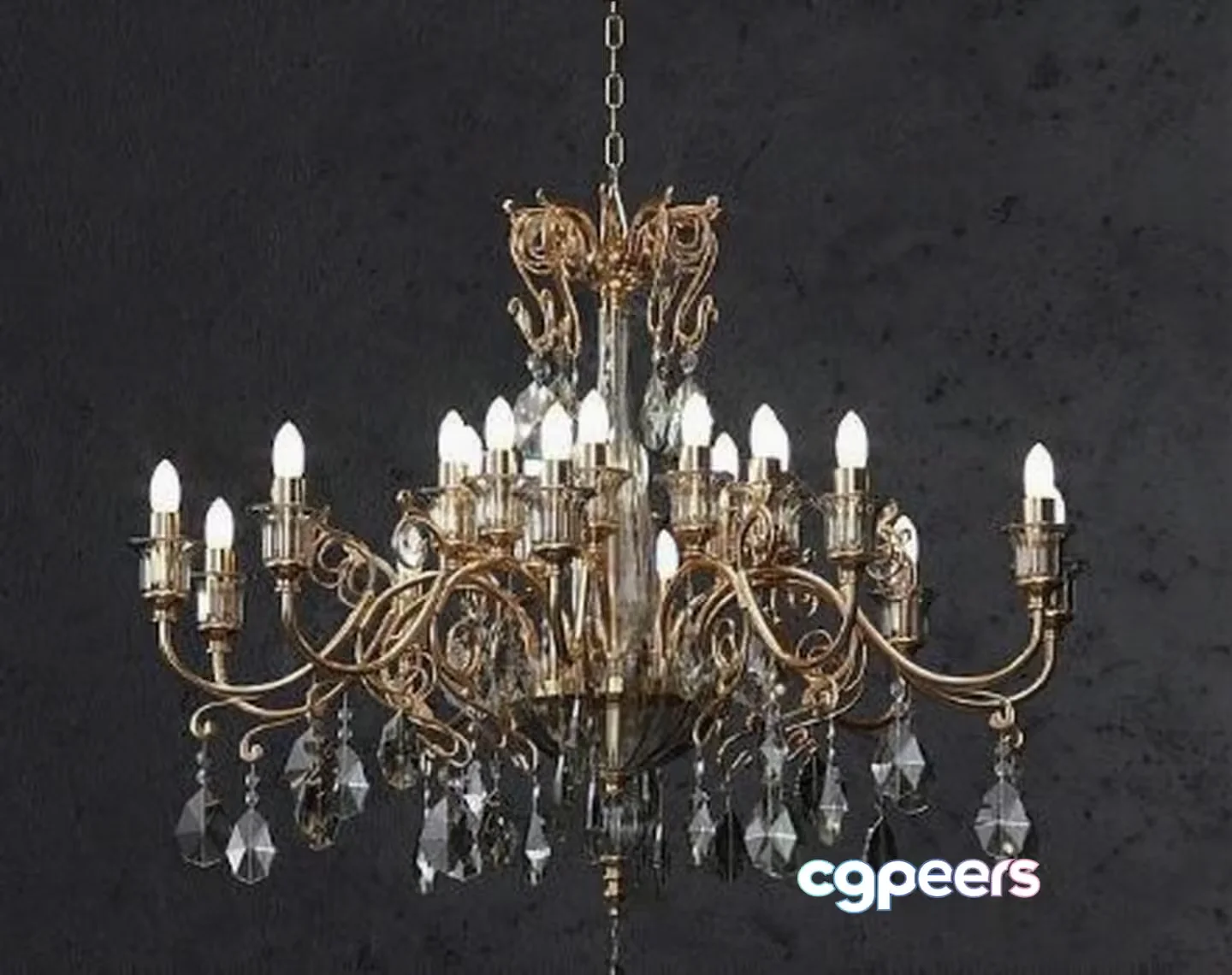 Gold Chandelier 3D Model – 13457 – VRAY Render