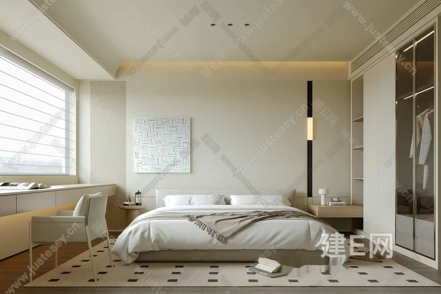 Modern Bedroom With White Furniture 3D Model – 22140 – VRAY Render