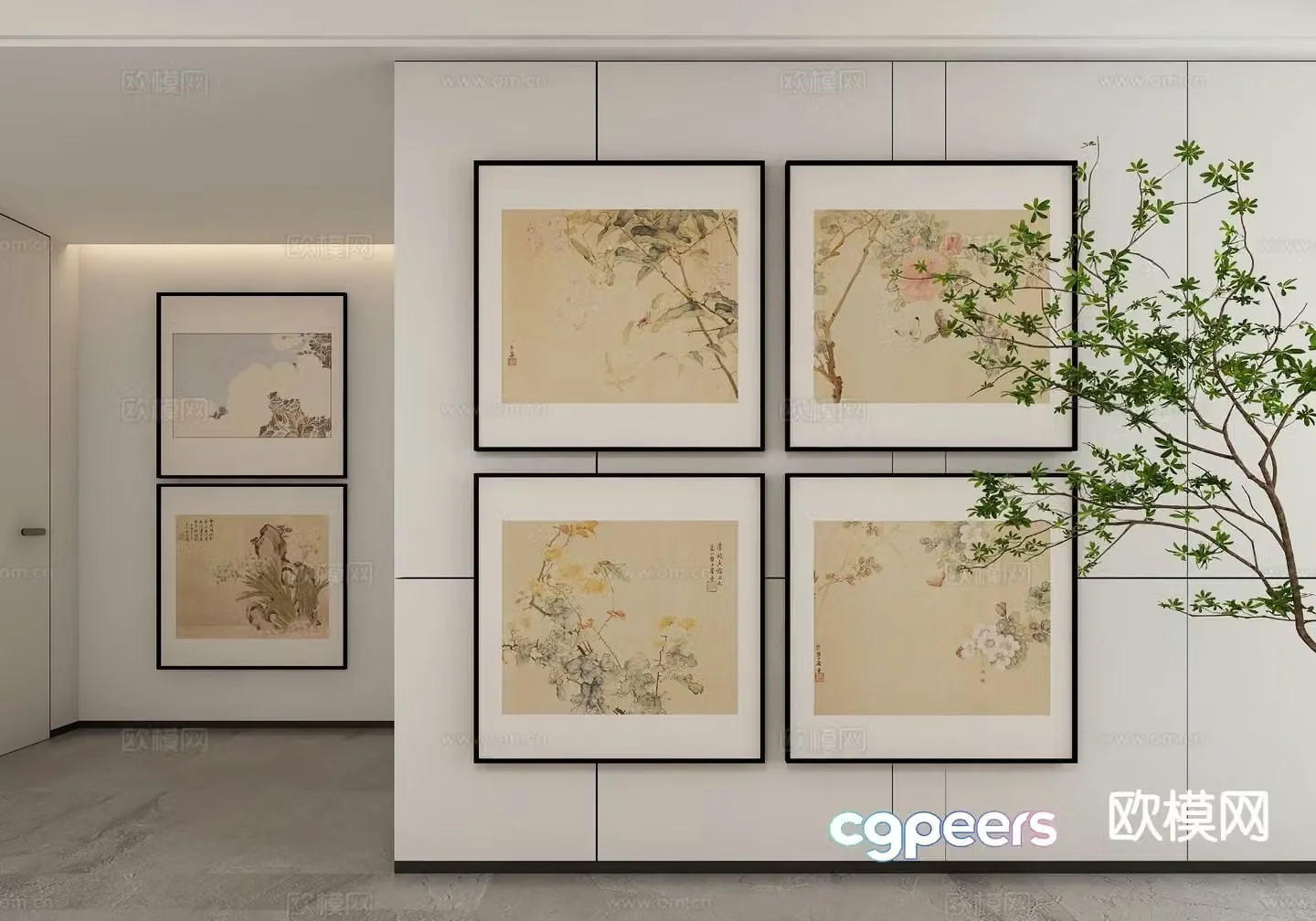 New Chinese style ink painting flower painting decorative painting 3d model