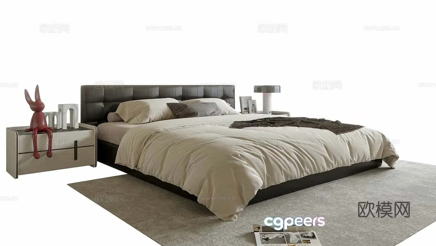 Modern double bed nightstand desk lamp 3d model