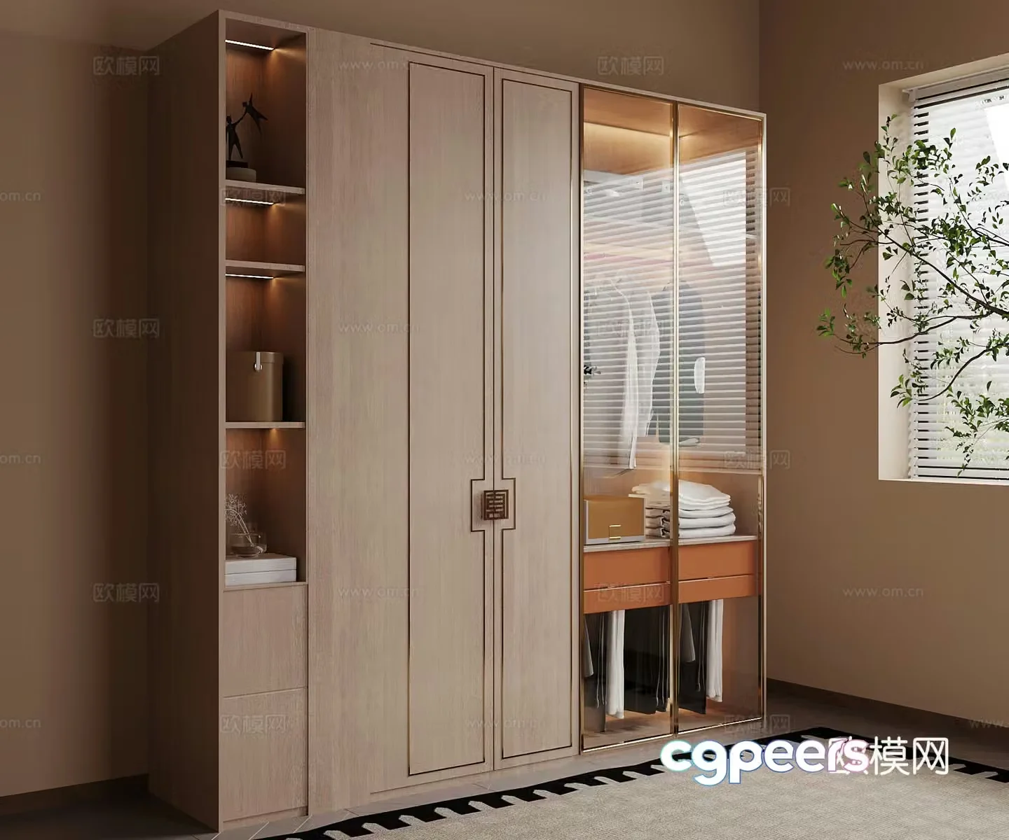 14 new Chinese style wardrobe solid wood wardrobe 3d model