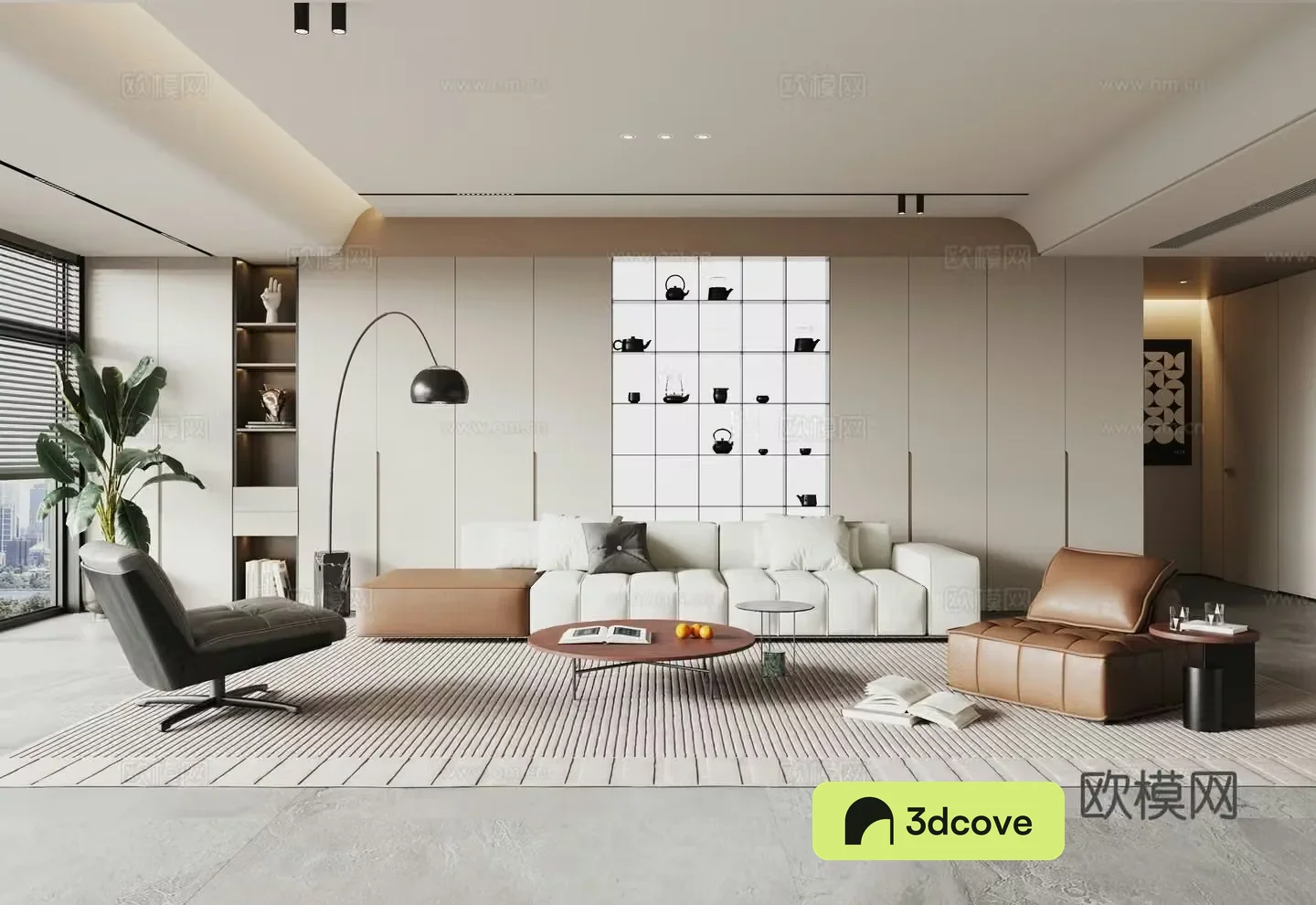 Modern home living room sofa coffee table combination single sofa lazy sofa potted vase ornament hanging painting