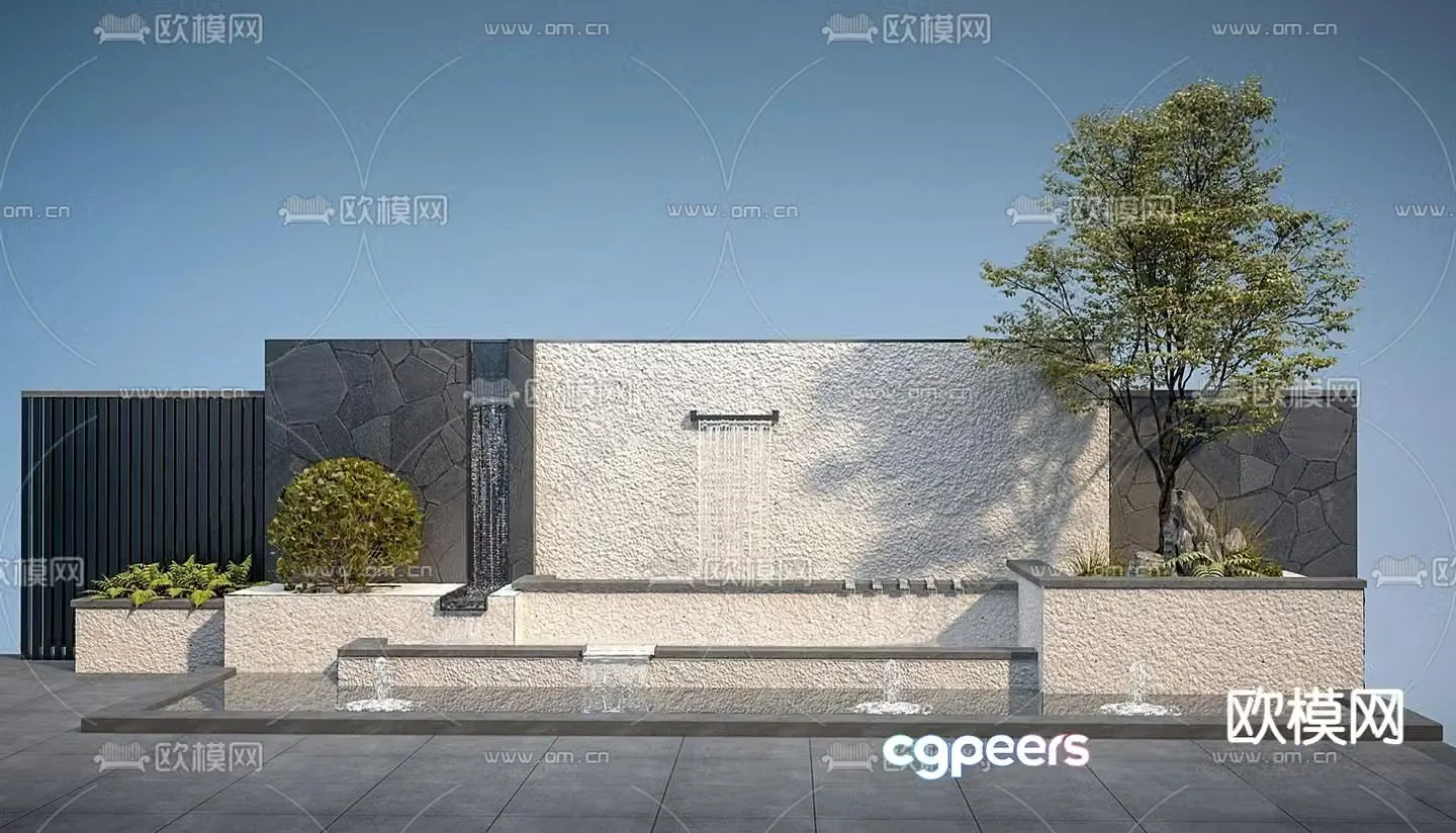 Stacked water feature wall fountain sketch 3D model