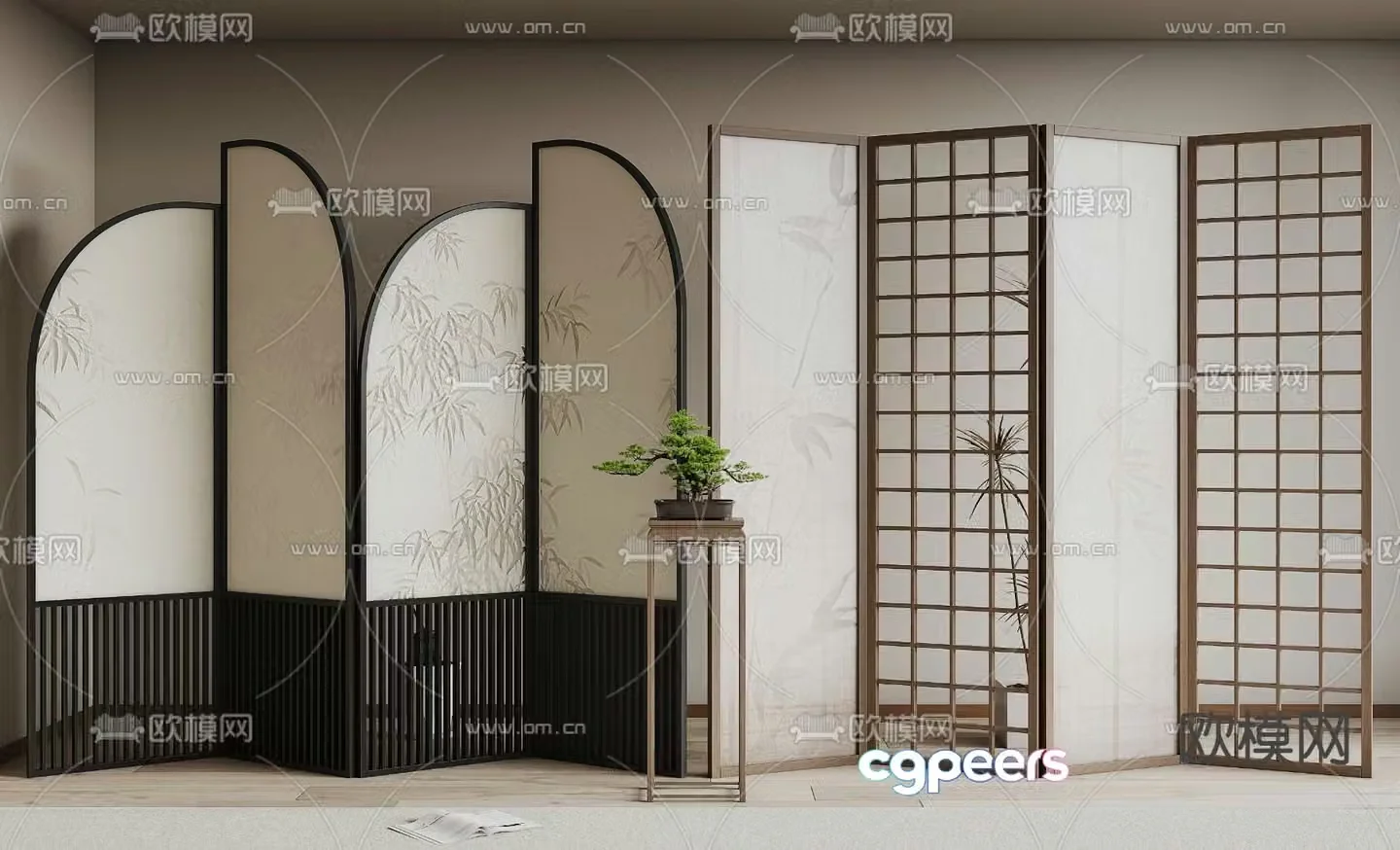 New Chinese style screen folding screen 3d model