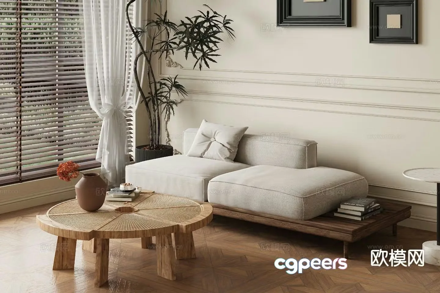 Wabi-sabi double sofa living room sofa 3d model