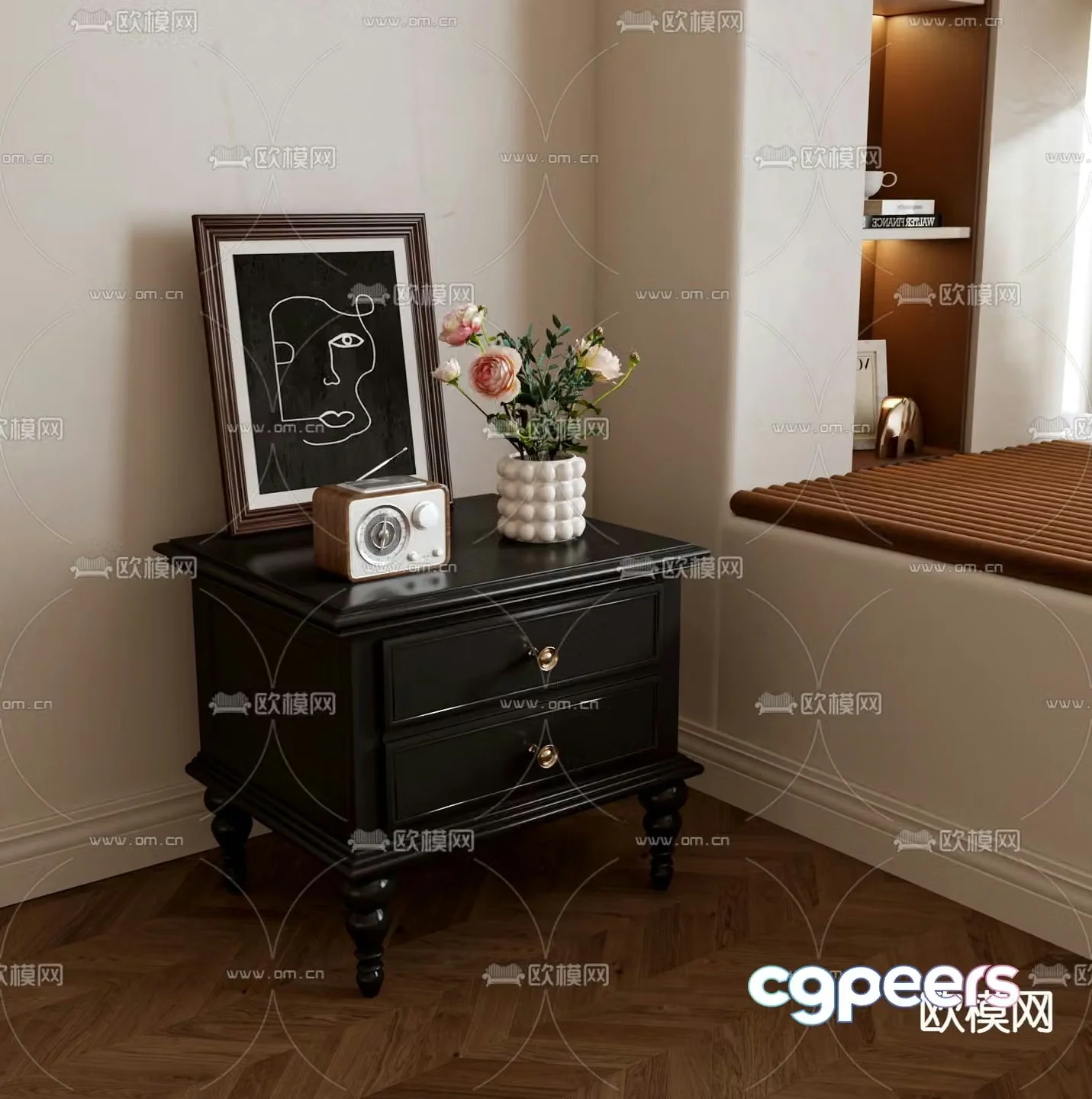 Medieval style bedside table 3d model