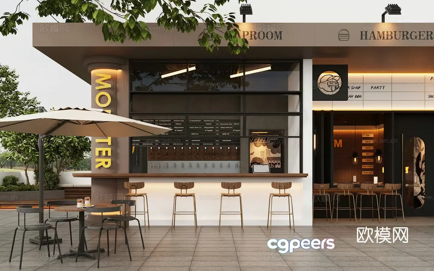 Industrial style coffee shop coffee exterior area 3D model