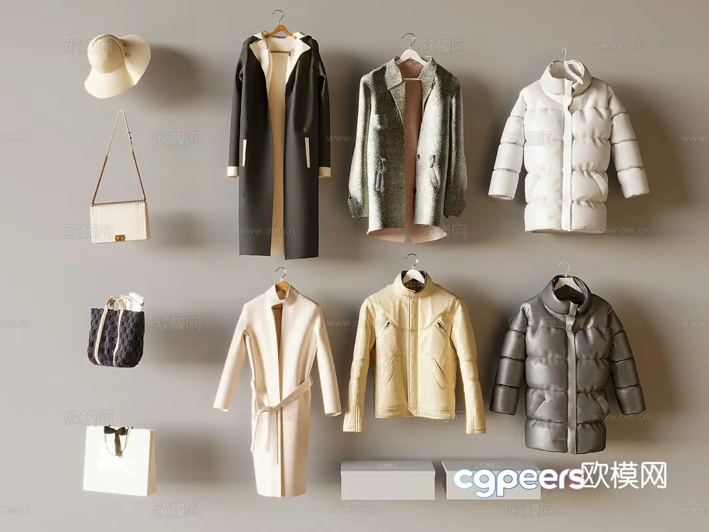 clothes clothing down jacket bag hat 3d model