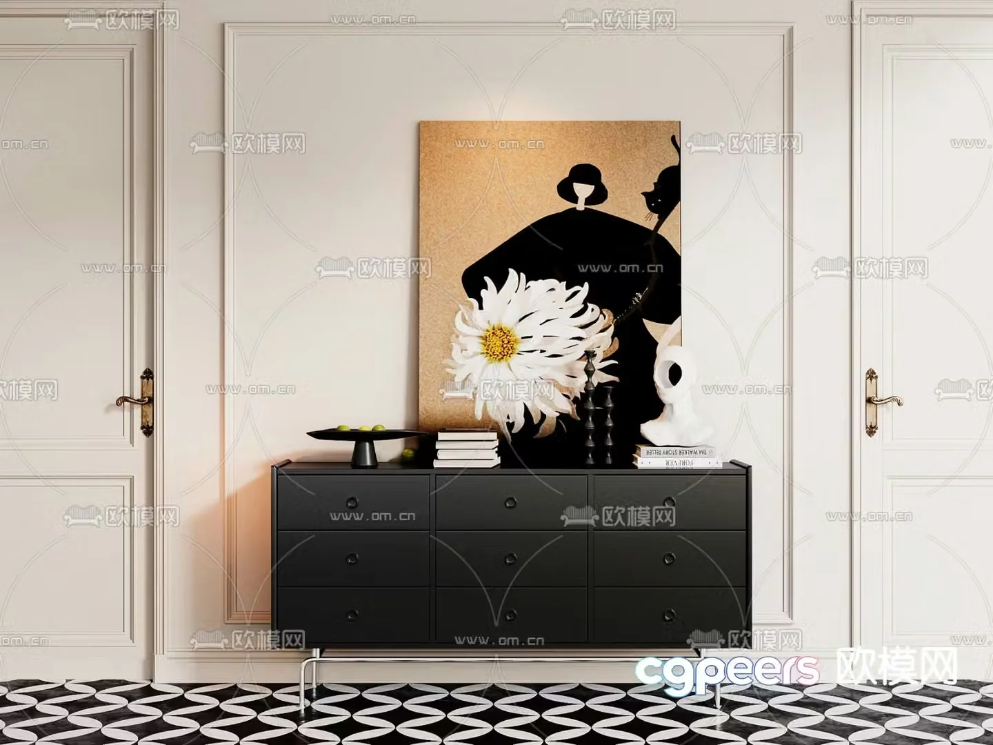 Medieval style chest of drawers side view cabinet side cabinet 3D model