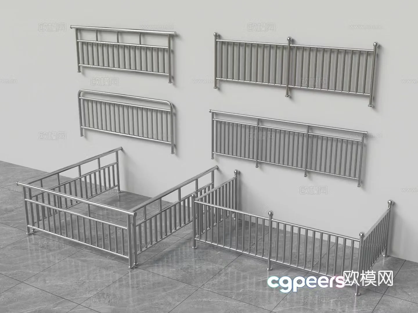 Modern stainless steel railing stainless steel guardrail flag stand guardrail 3d model