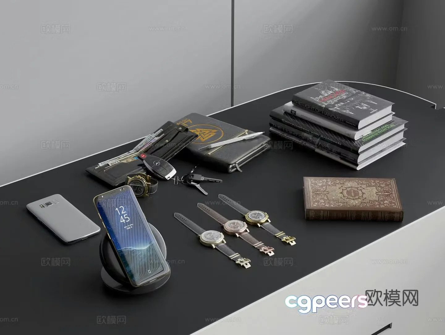 Mechanical watch mobile phone mobile phone rack car key wallet book ornament 3d model