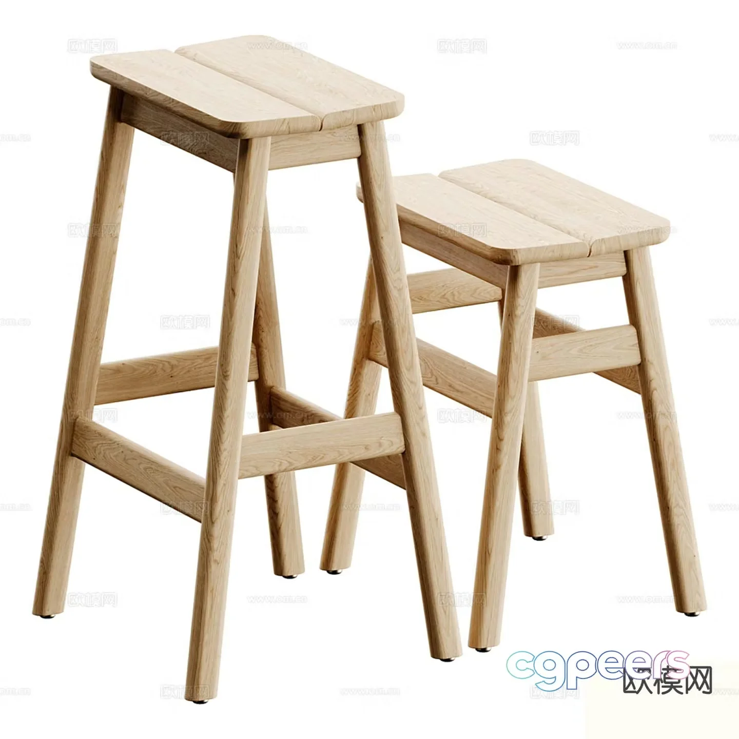 Wabi-sabi style bar stool wooden stool bar chair high stool 3d model