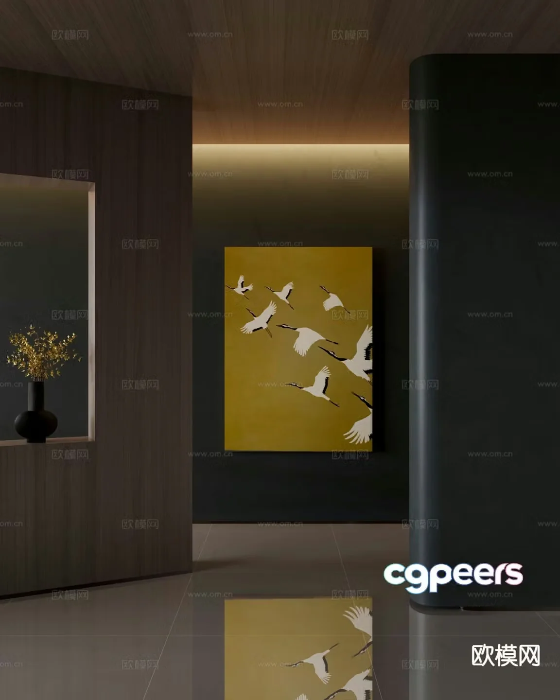 New Chinese style crane painting decorative painting 3d model