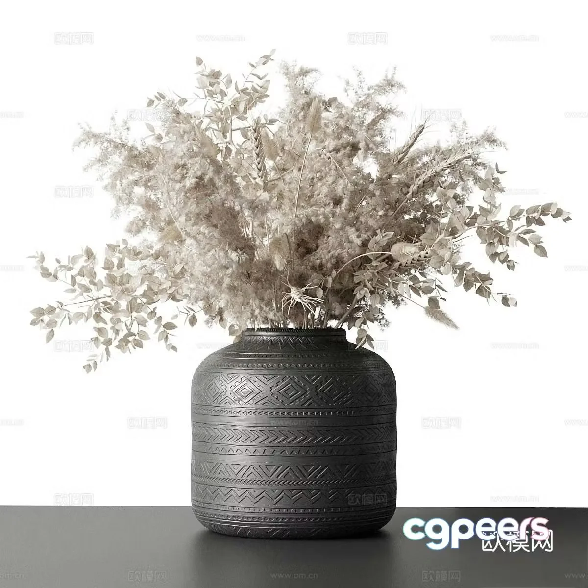 wabi-sabi vase floral arrangement dried flowers flower arrangement 3d model