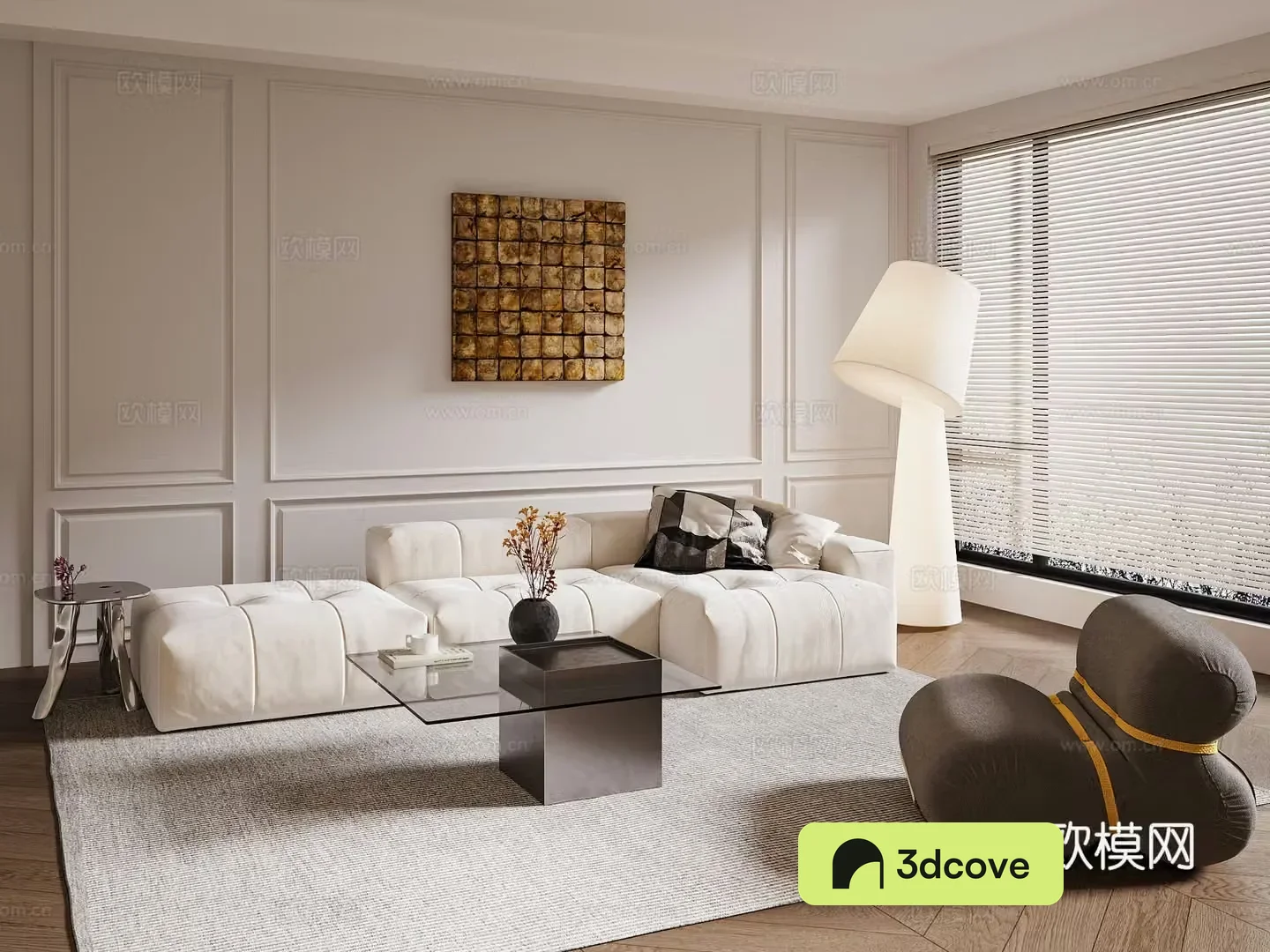Simple European style living room fabric sofa combination cream style living room floor lamp