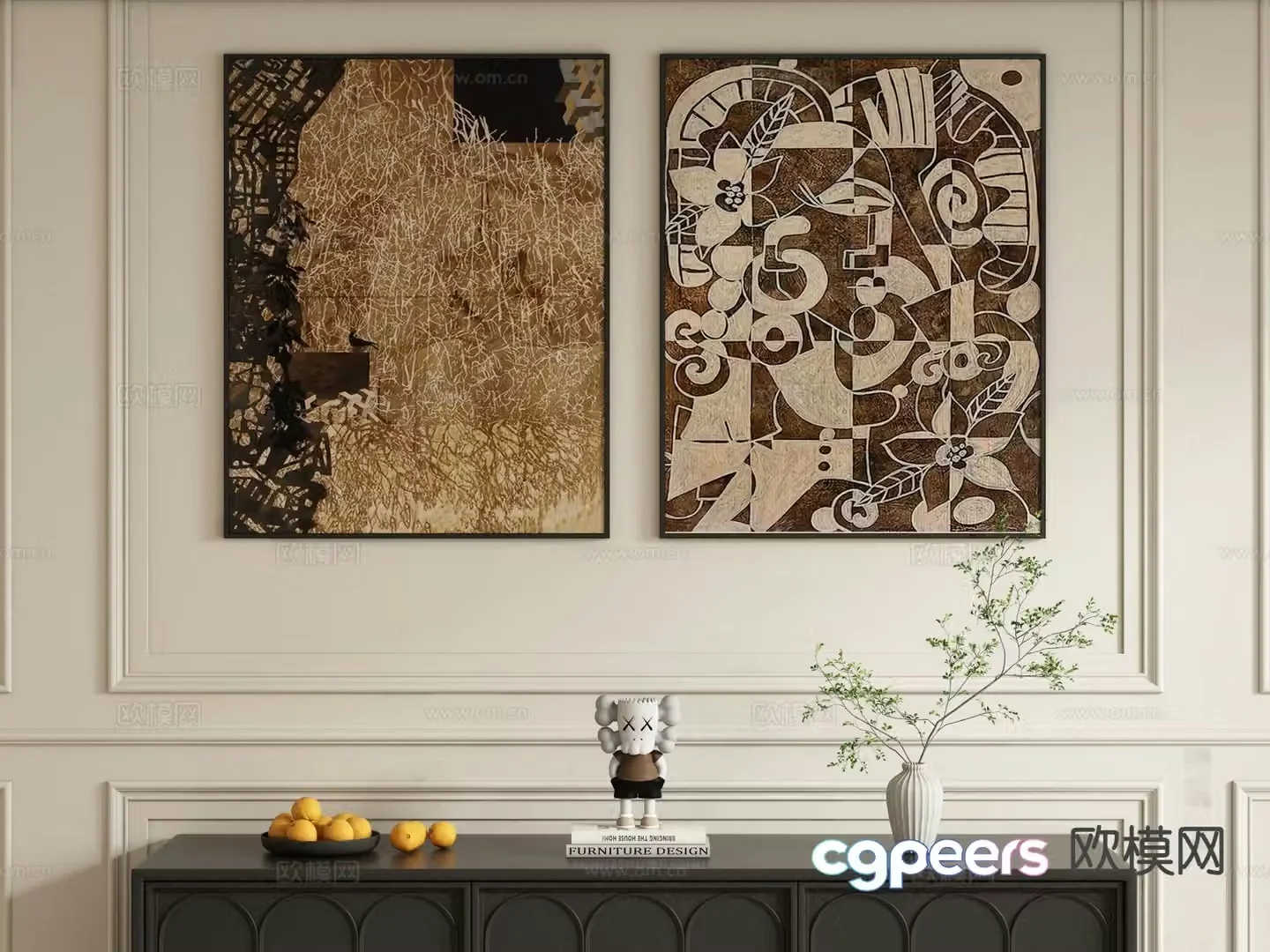 Medieval style decorative painting retro hanging painting 3d model