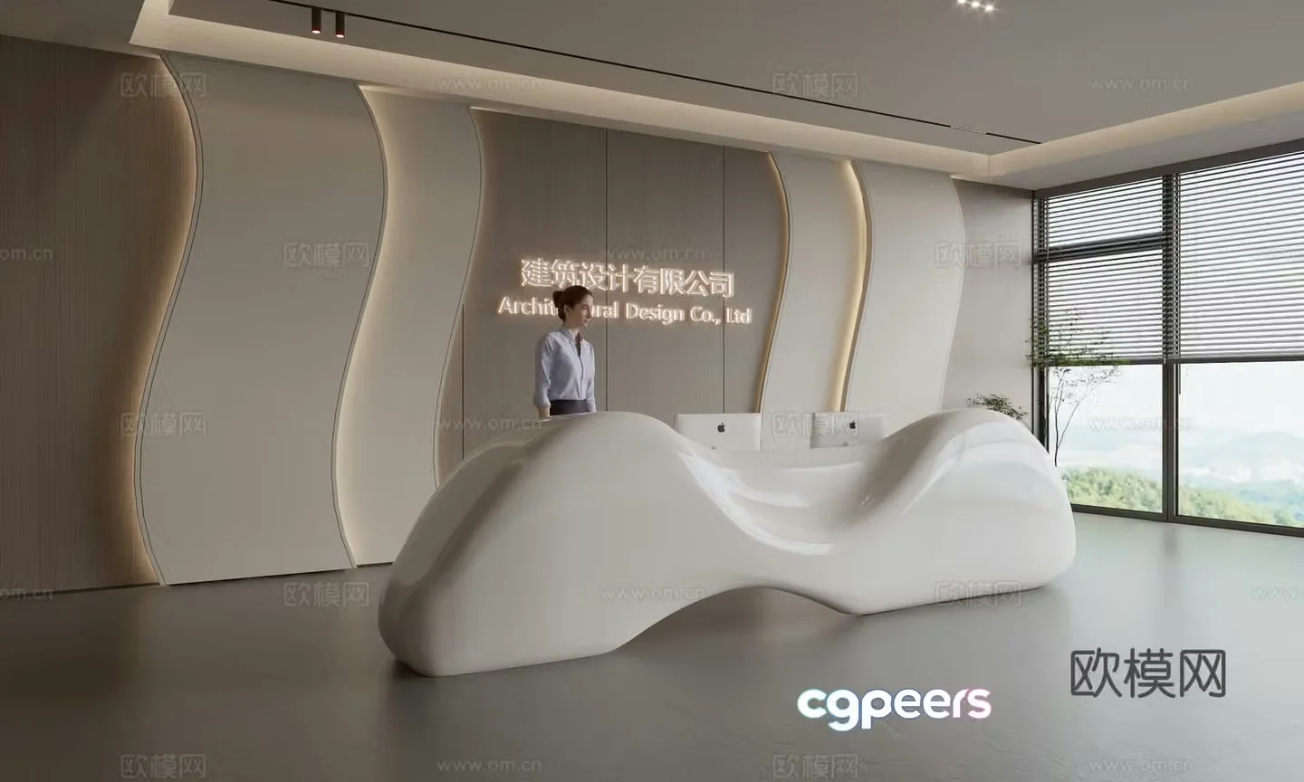 Modern company front desk reception area bar reception desk service desk company front desk background 3D model