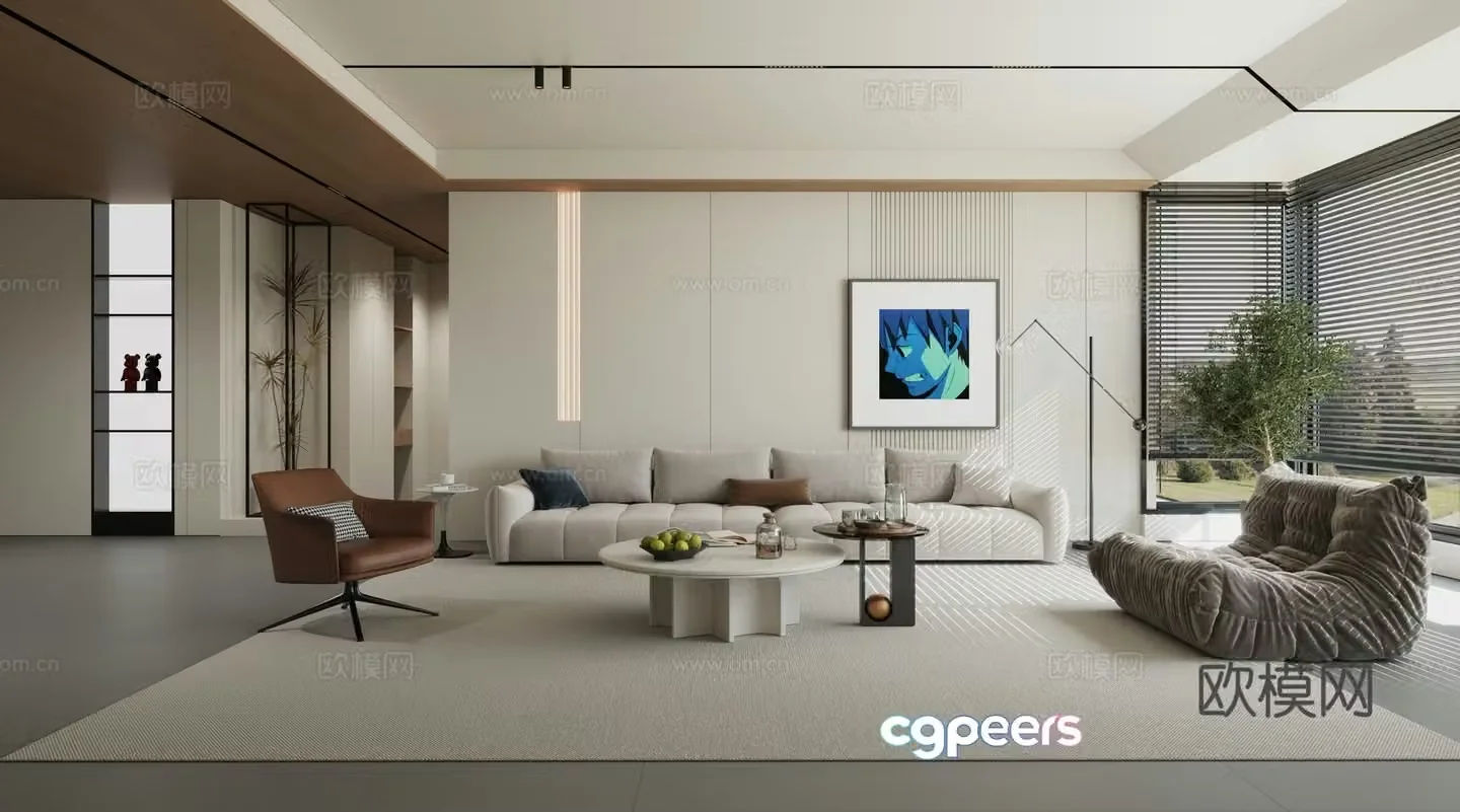 Modern minimalist log living room 3d model