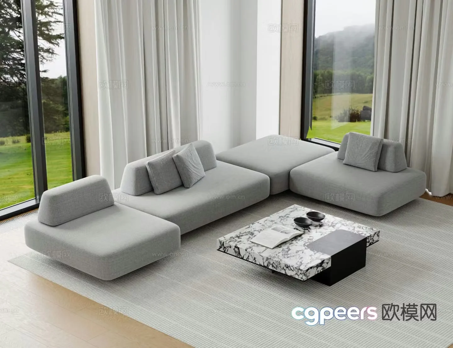 Modern modular sofa multi-person sofa 3d model