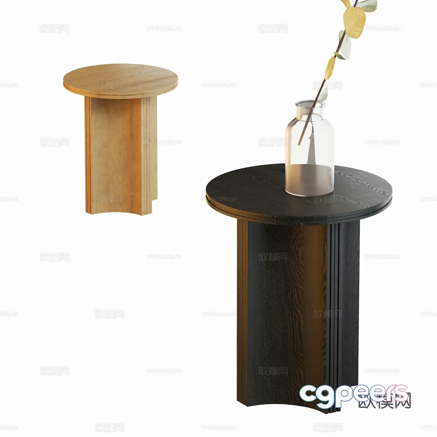 Wasabi corner table side table wooden round table 3D model