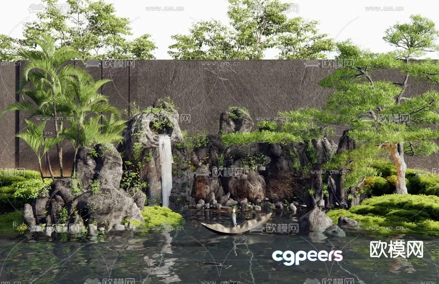 Rockery waterscape falling water landscape Zen sculpture 3D model