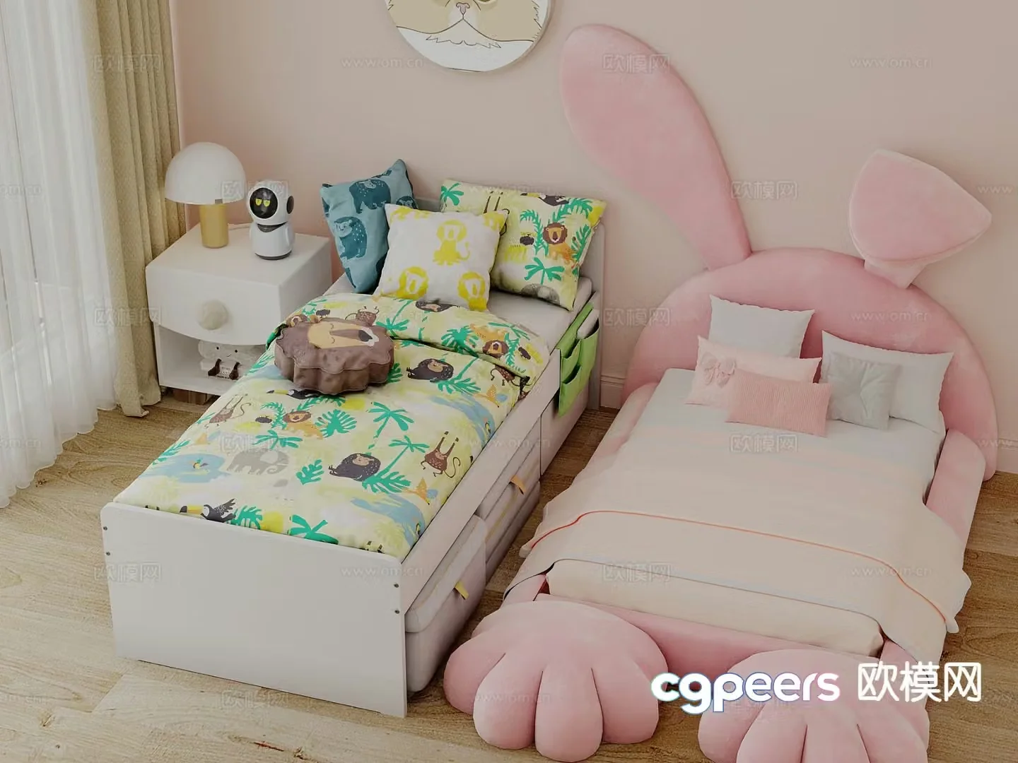 Cream style children’s bed rabbit children’s bed 3d model