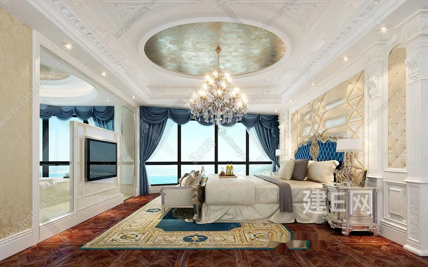 A Luxurious Bedroom With A Large Bed 3D Model – 867 – VRAY Render