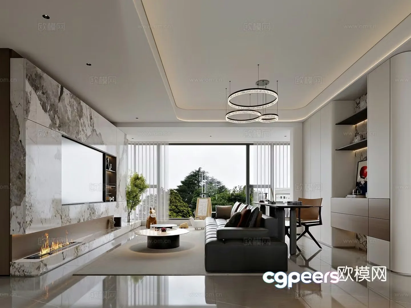 Modern style home living room dining room 3d model