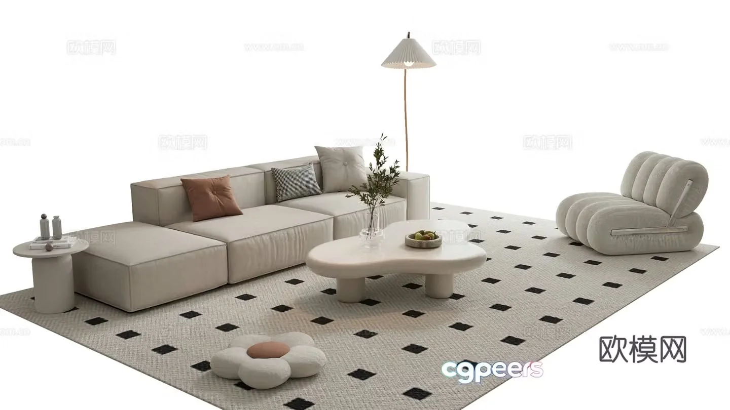 Modern cream style sofa coffee table 3d model