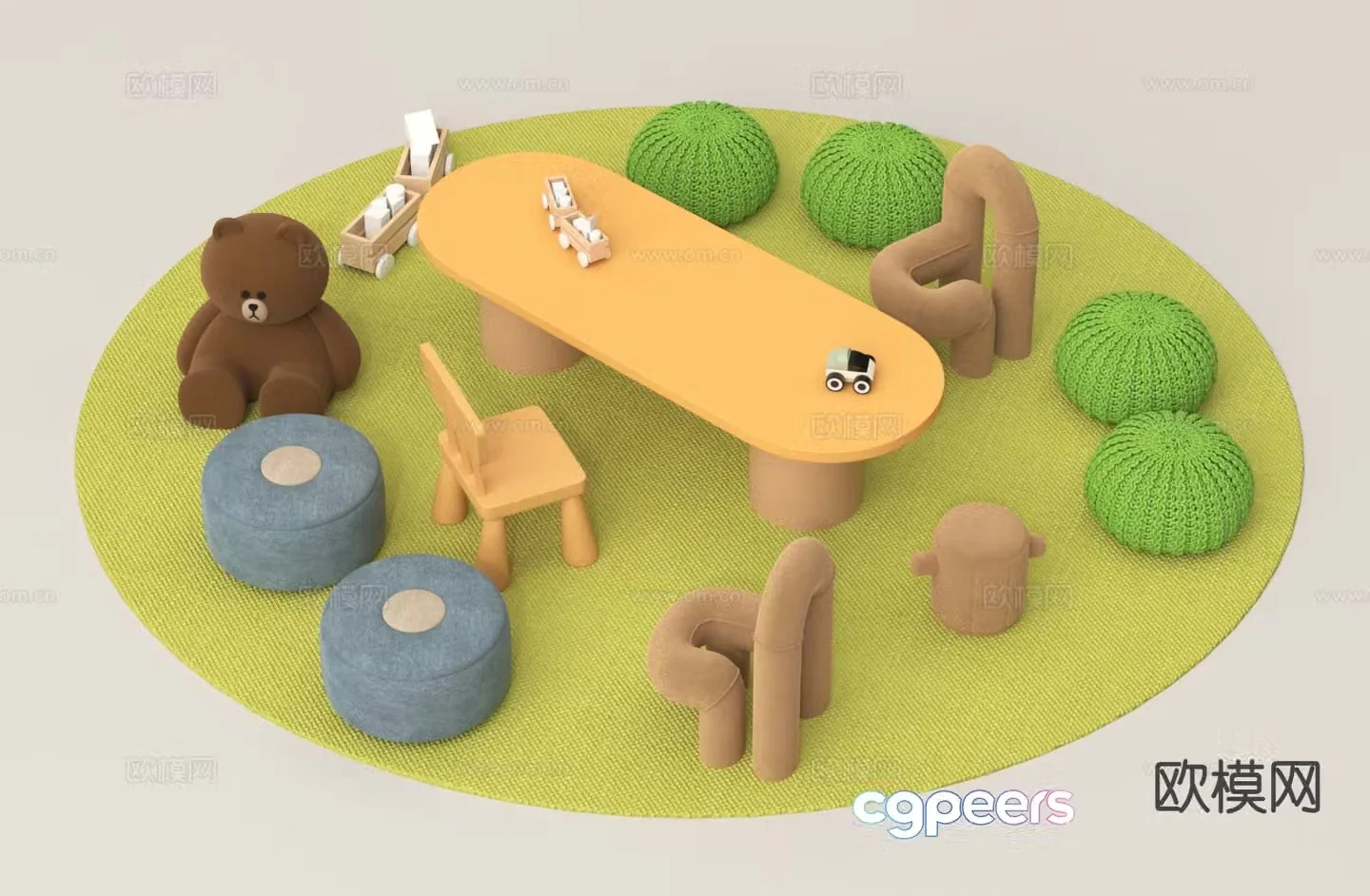 Modern children’s table and chair 3d model