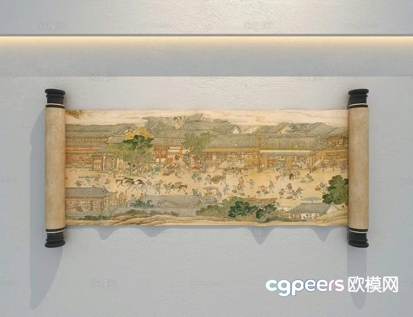 New Chinese scroll painting 3D model of Along the River During Qingming Festival