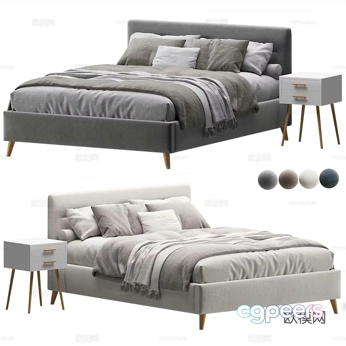 Modern Nordic art double bed 3d model