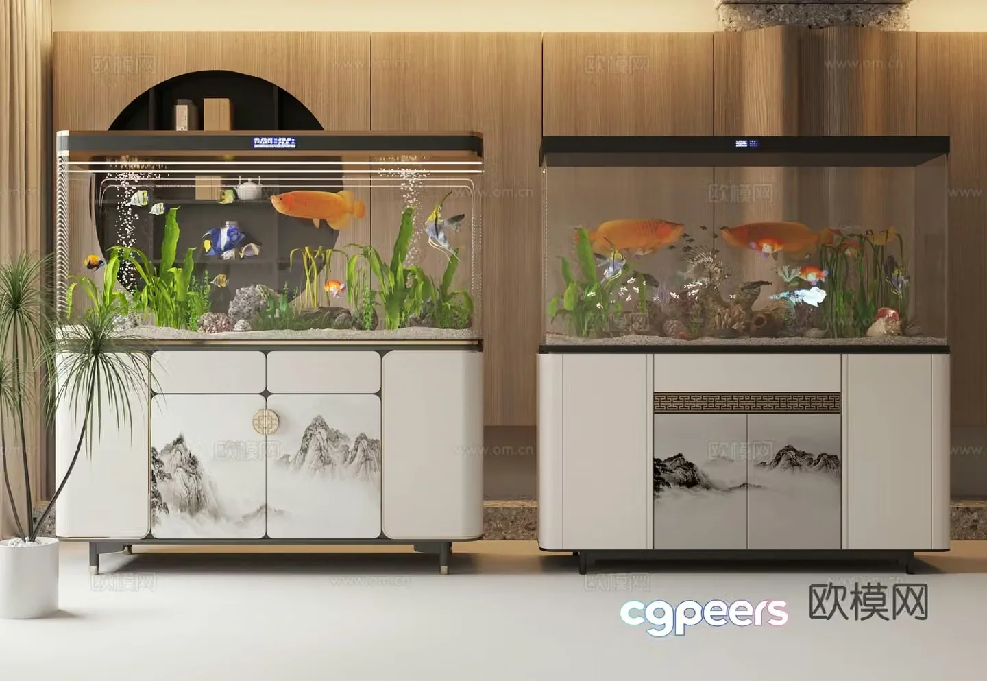 New Chinese style fish tank aquarium 3d model