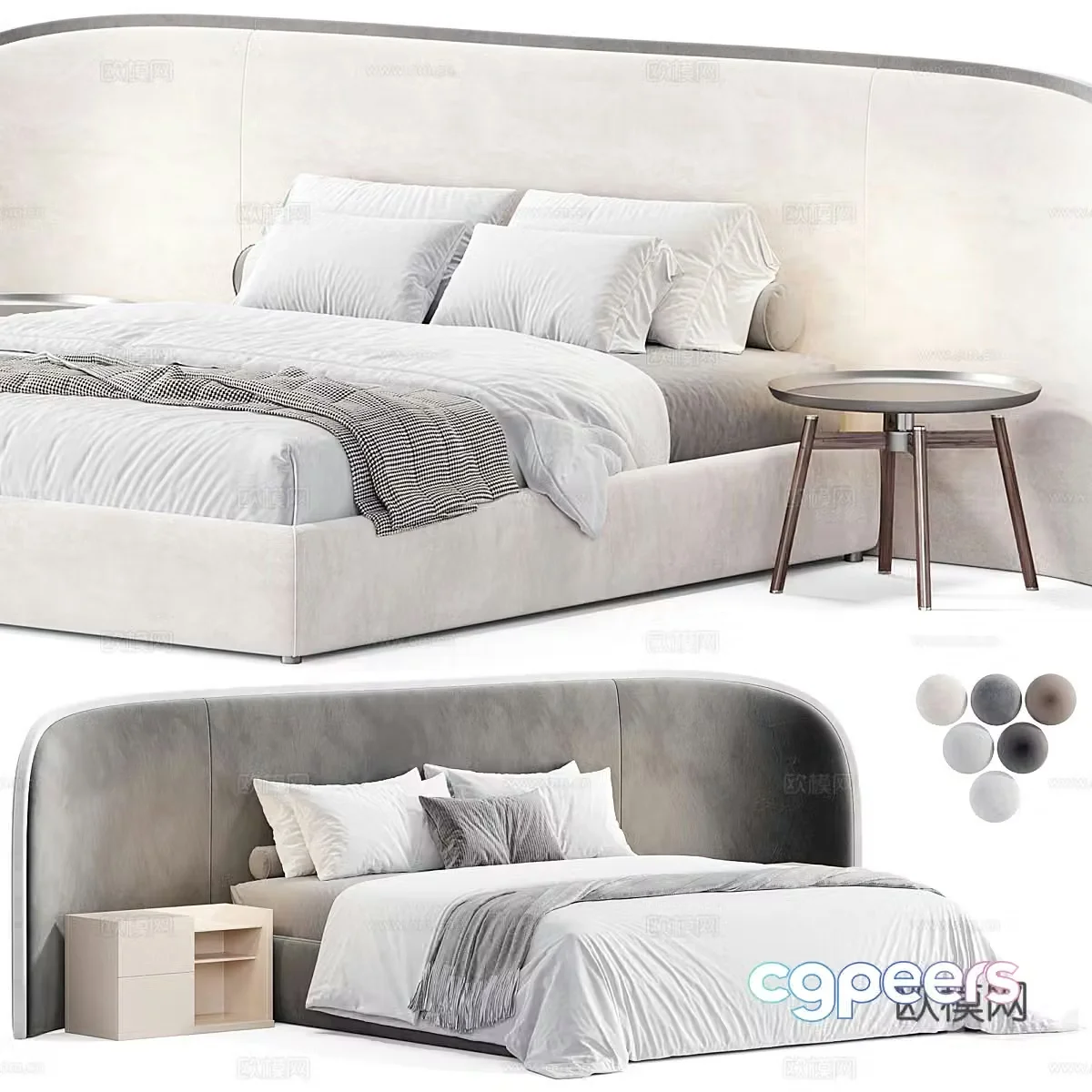 Modern cream style fabric double bed 3d model