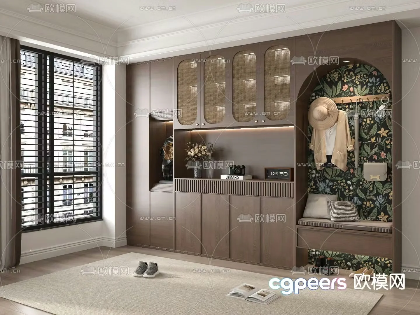Medieval style shoe cabinet 3D model of shoe changing stool