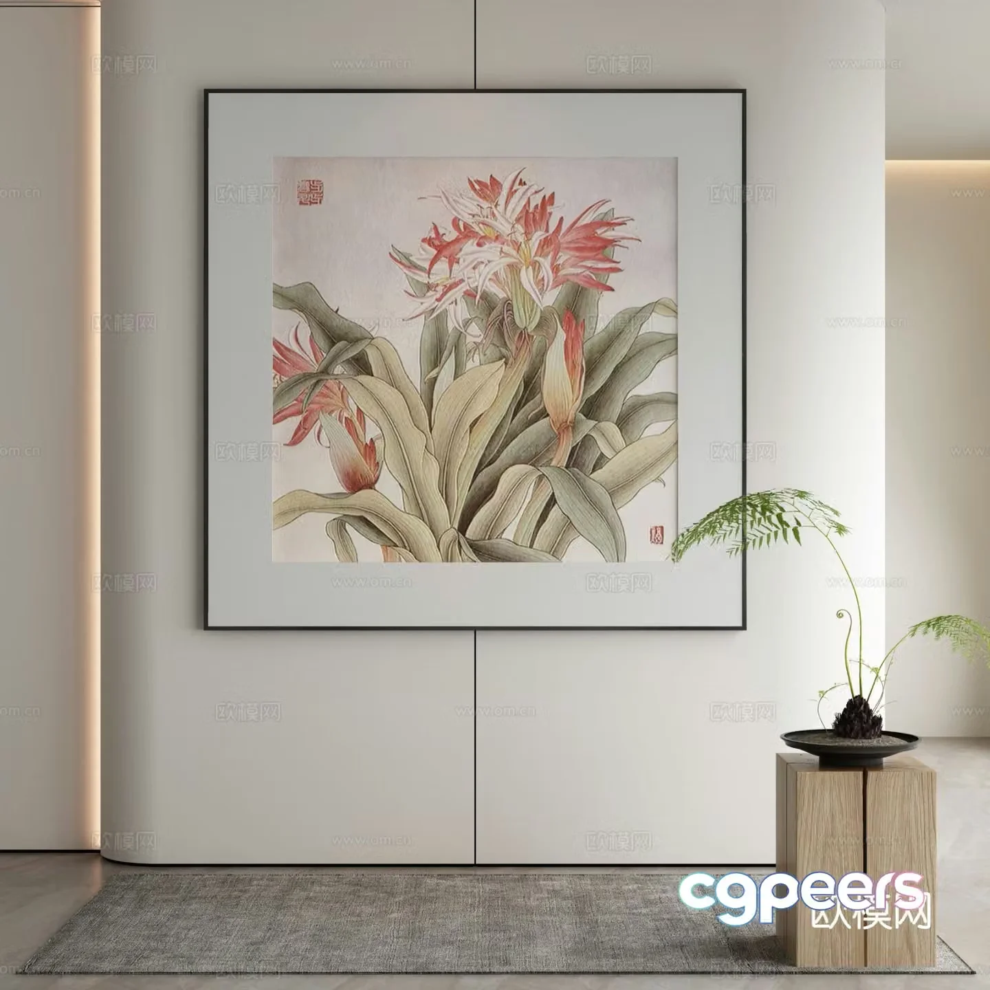 New Chinese style decorative painting flower hanging painting 3D model