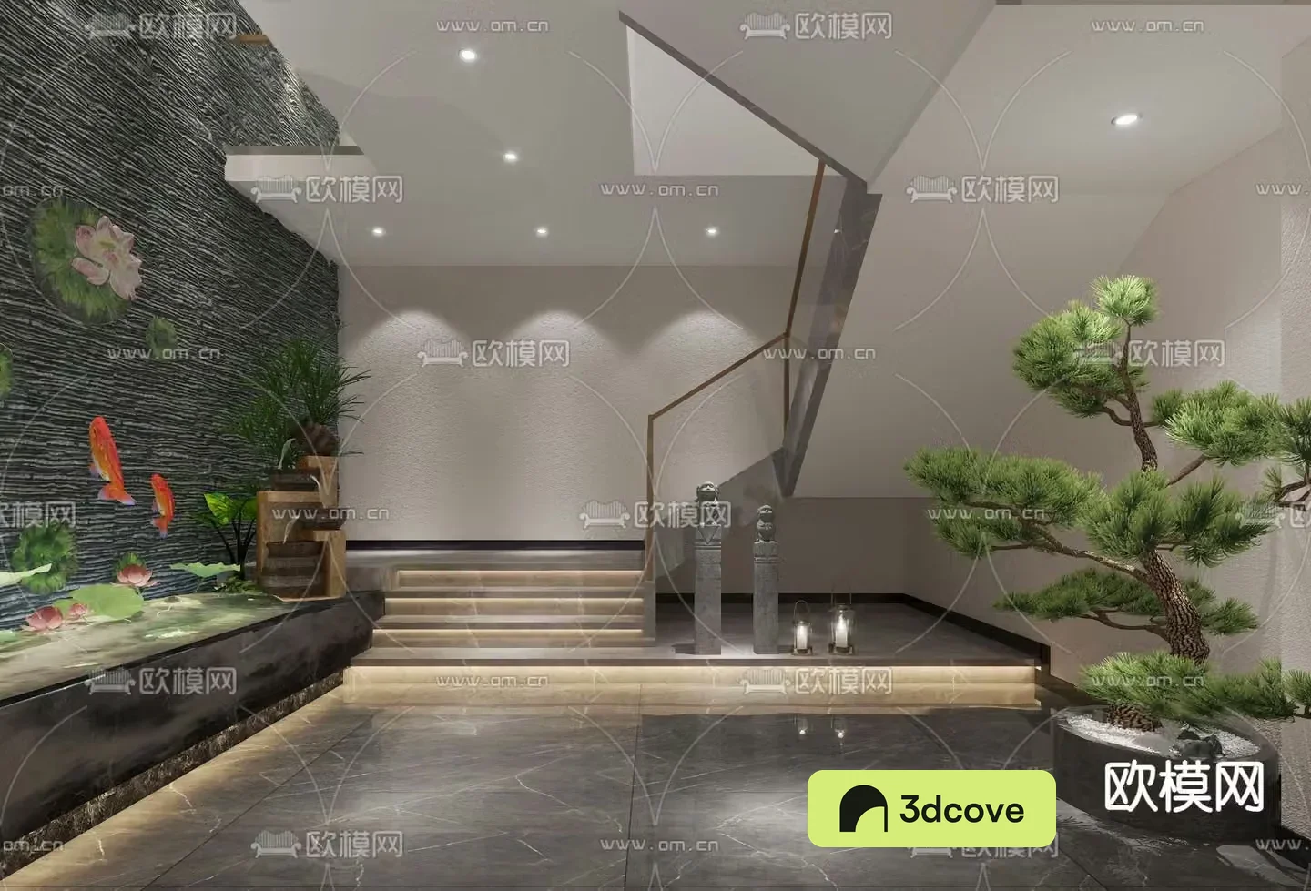 New Chinese style stairwell interior landscape